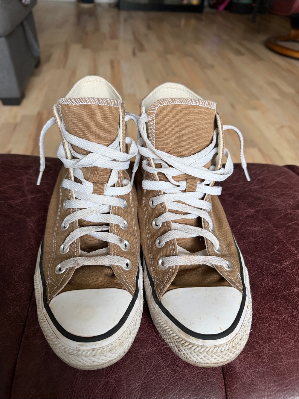 Converse High-Top Sneakers in Tan and White